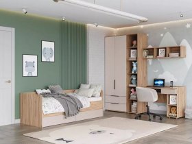 Модульная детская Сицилия (дуб альпийский/тефия) в Утянке - utyanka.mebel-nsk.ru | фото