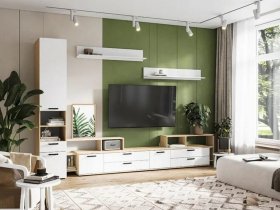 Модульная стенка Санса (дуб сонома/белый) в Утянке - utyanka.mebel-nsk.ru | фото