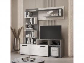 Стенка Евро (графит/дуб крафт белый) в Утянке - utyanka.mebel-nsk.ru | фото