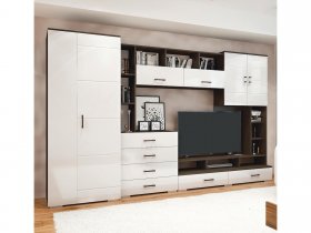 Стенка Коста МДФ (дуб венге/белый глянец) в Утянке - utyanka.mebel-nsk.ru | фото