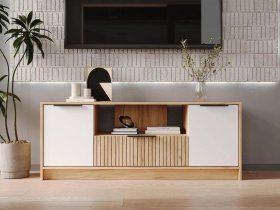 Тумба под ТВ  ТМ-001 Ивис (дуб крафт золотой/белый) в Утянке - utyanka.mebel-nsk.ru | фото
